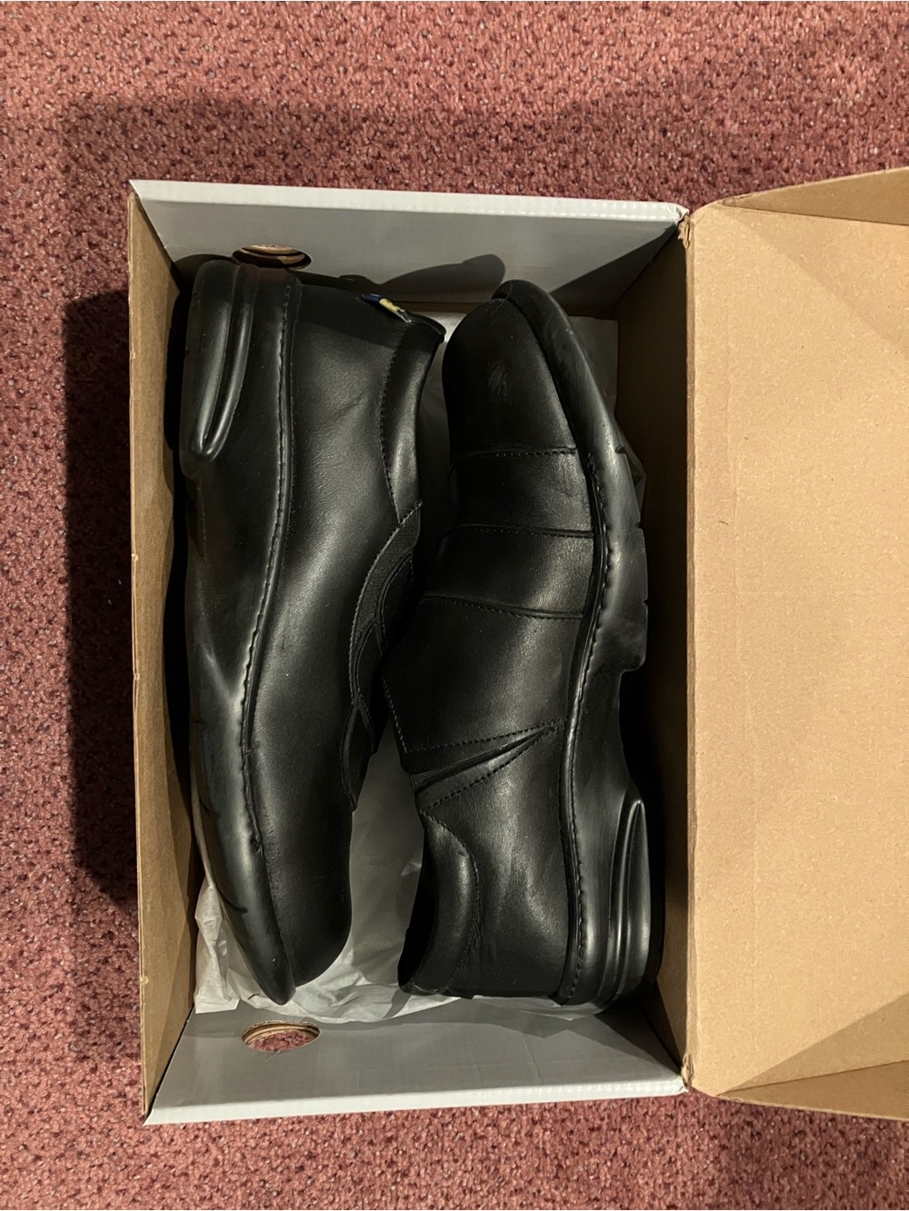 Women's Black Slip-On Leather Work Shoes